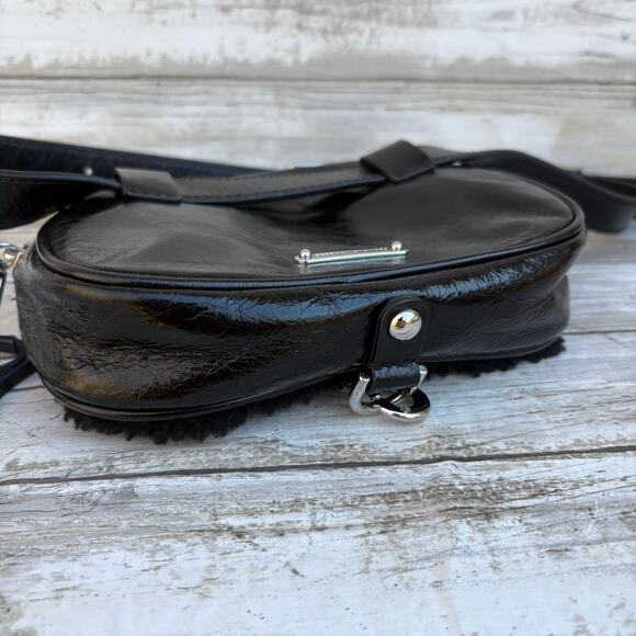 NEW Rebecca Minkoff Blythe Black Leather Shearling Belt Bag Fanny Pack Dog Clip - Picture 6 of 16